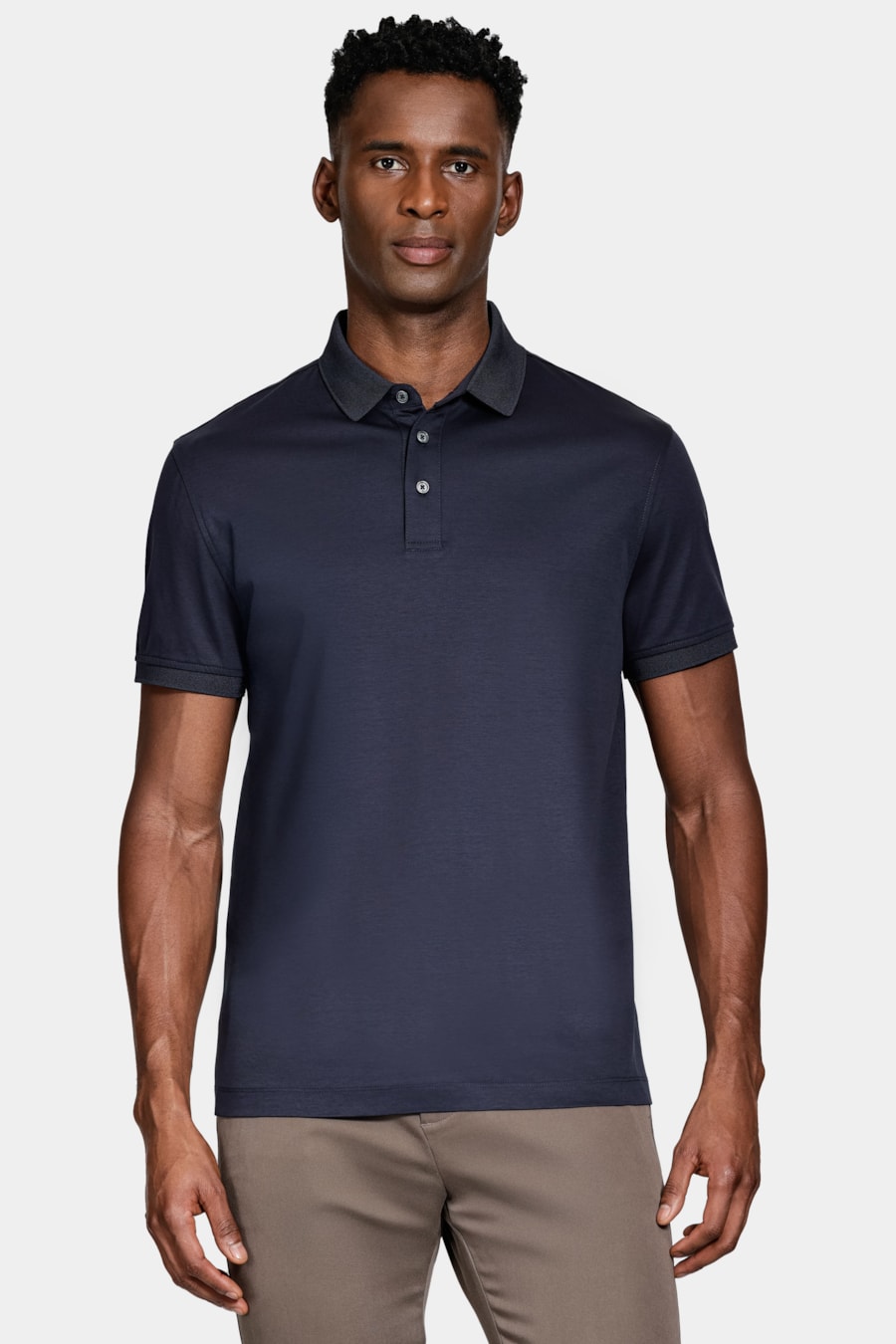Polo Manga Curta Silk Blend Modal Navy — foto 1 de 5