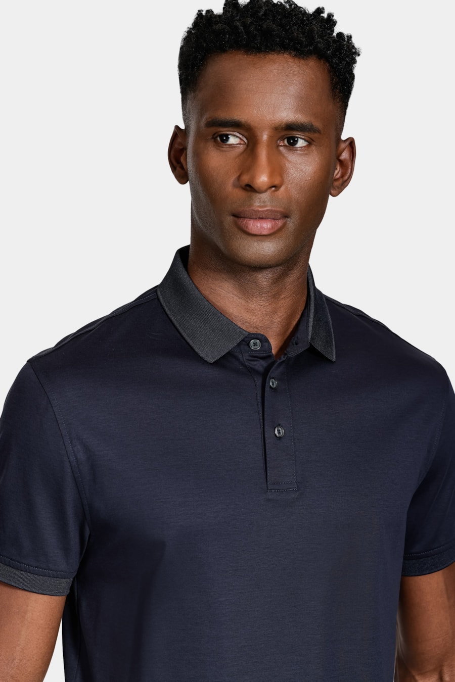 Polo Manga Curta Silk Blend Modal Navy — foto 3 de 5