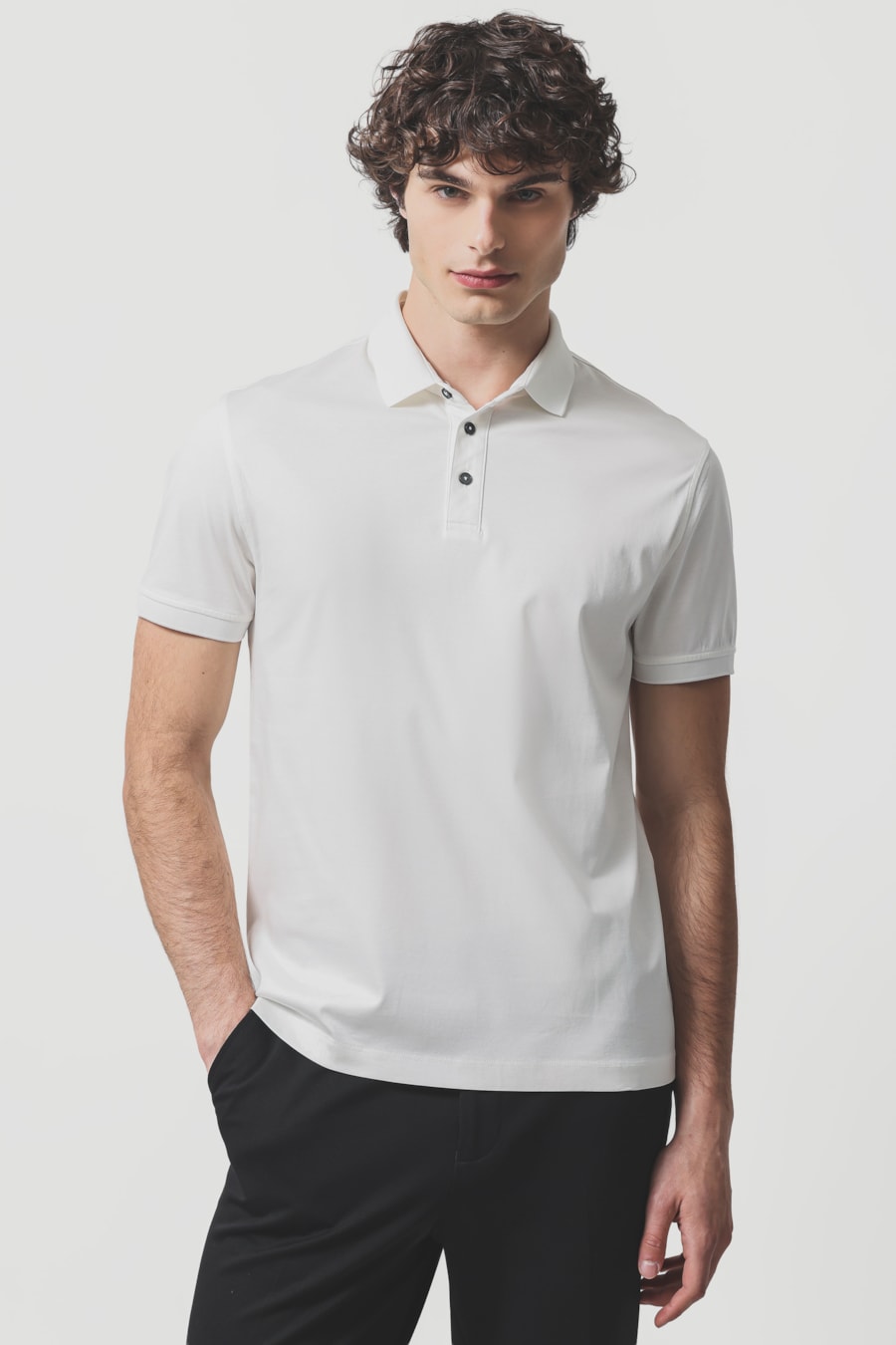 Polo Manga Curta Silk Blend Modal Off White — foto 1 de 6