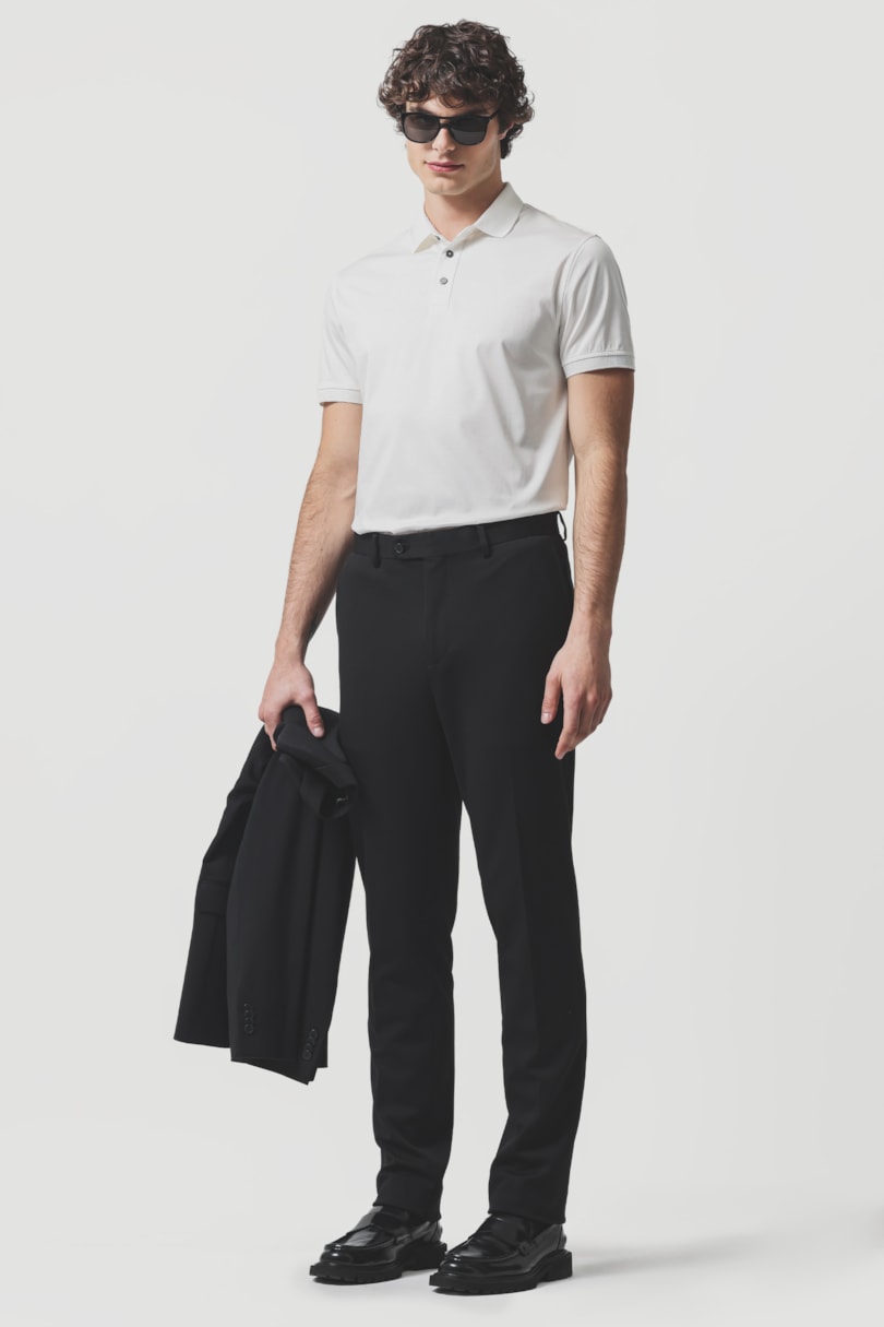 Polo Manga Curta Silk Blend Modal Off White