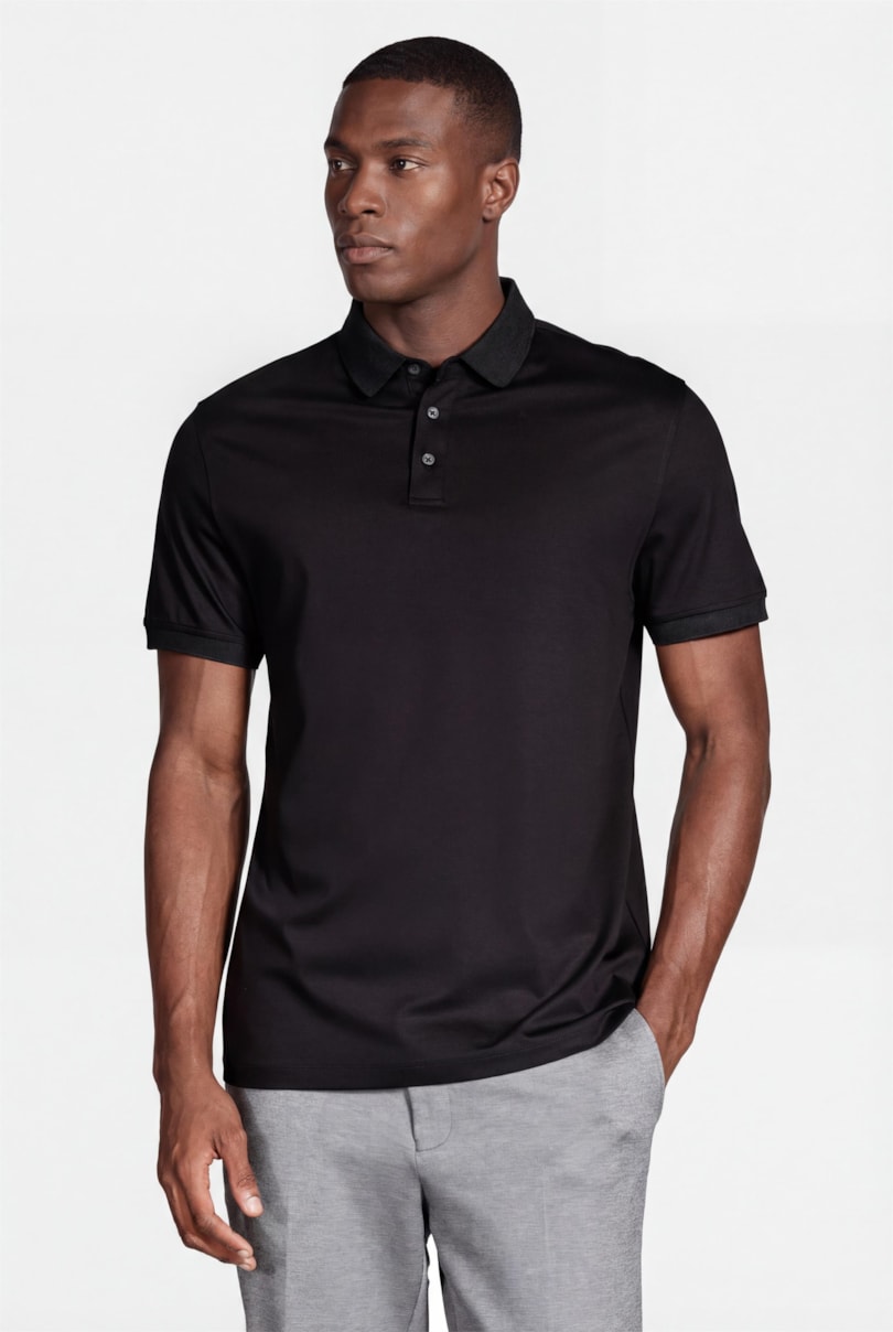 Polo Manga Curta Silk Blend Modal Preto