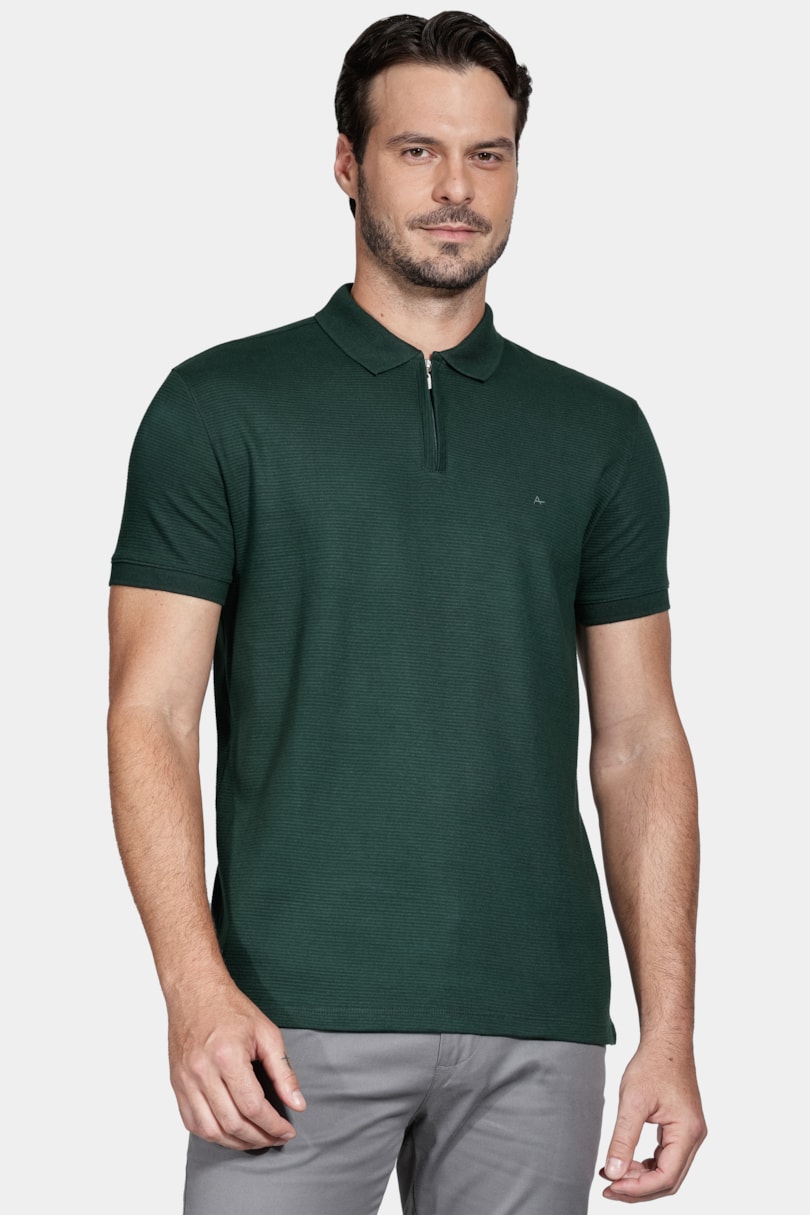Polo Manga Curta Suedine Canelado Verde Floresta