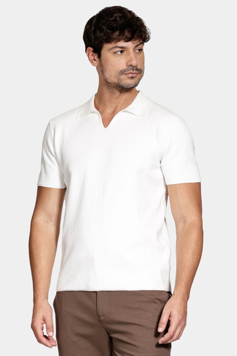 Polo Manga Curta Tricot Seamless Off White