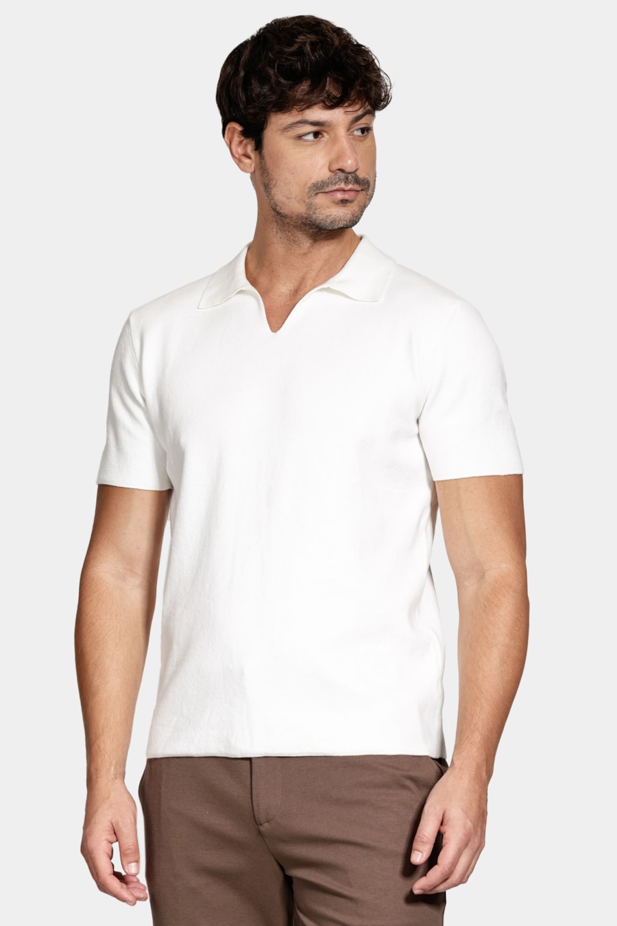 Polo Manga Curta Tricot Seamless Off White — foto 1 de 6