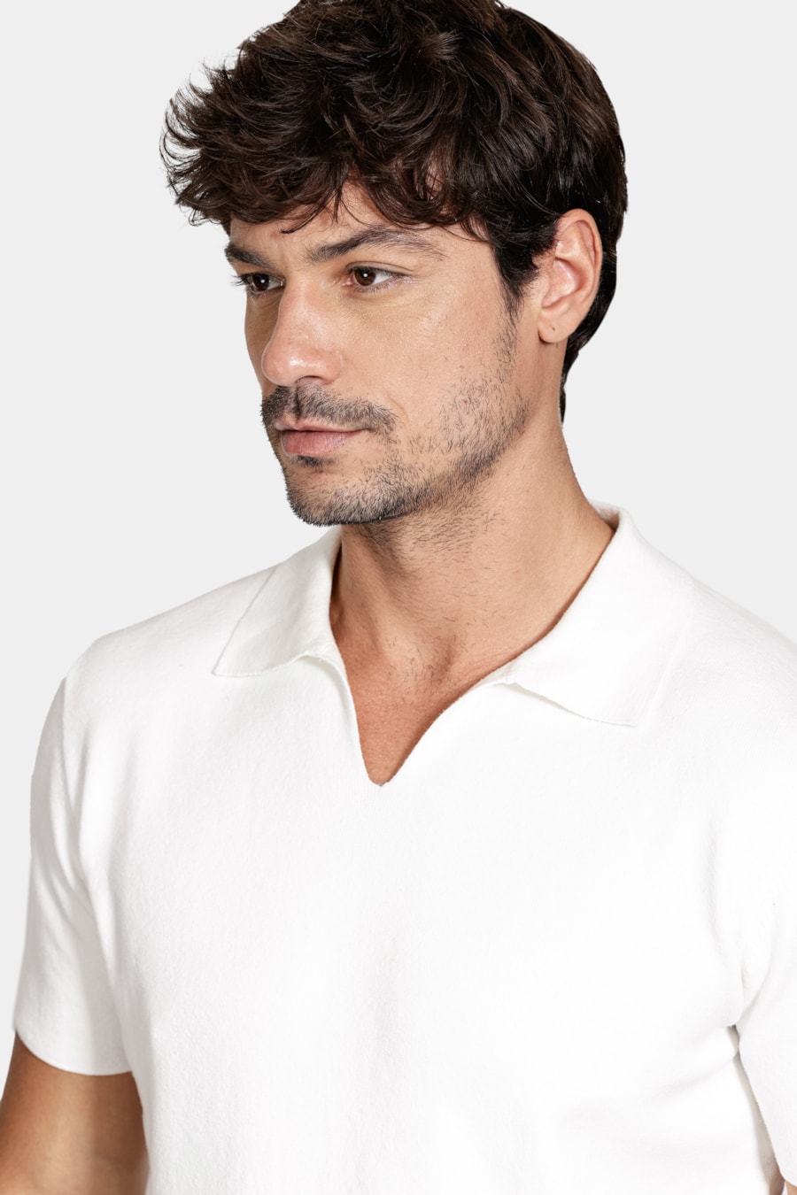 Polo Manga Curta Tricot Seamless Off White — foto 3 de 6