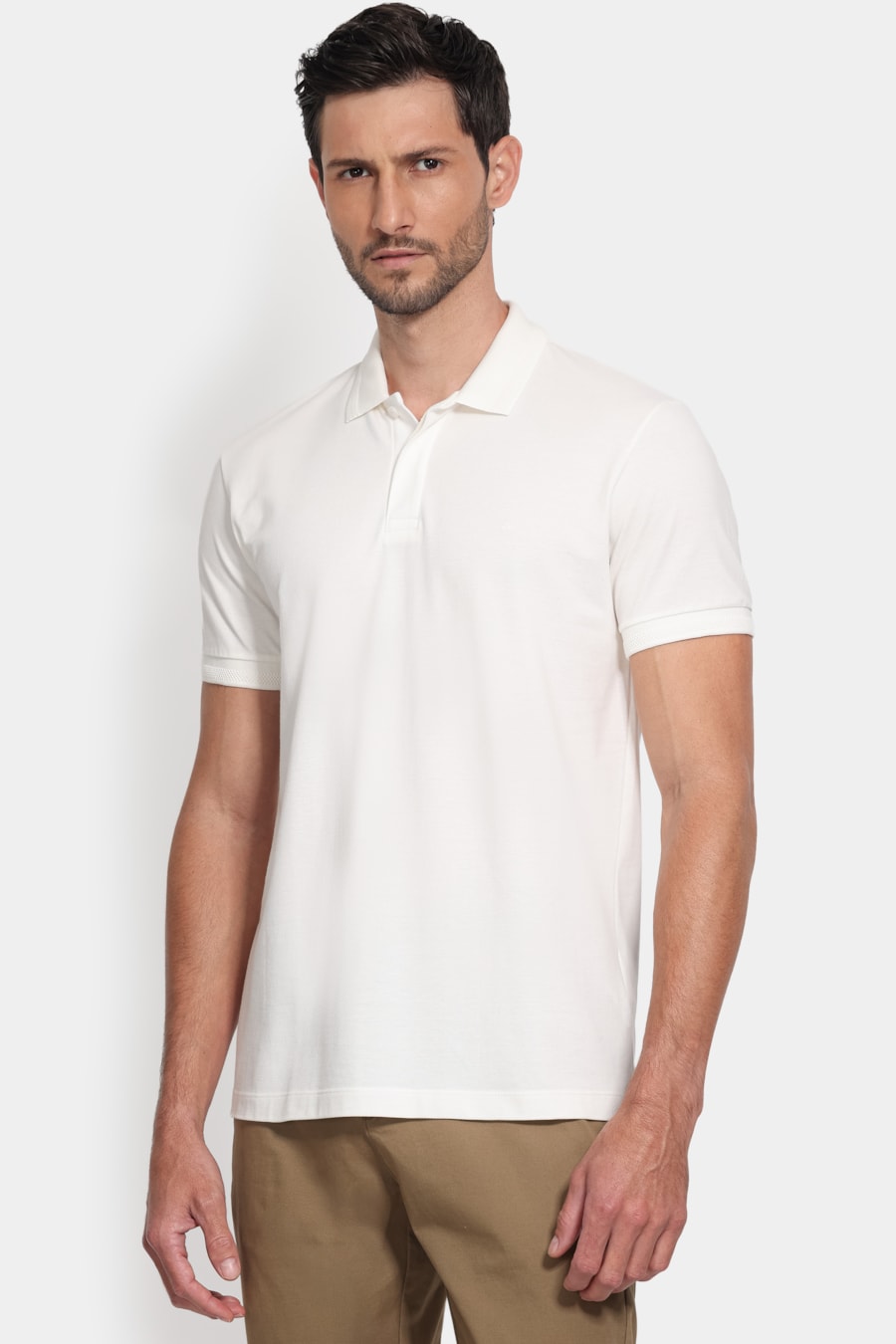 Polo Manga Curta Vista Coberta Off White — foto 1 de 5