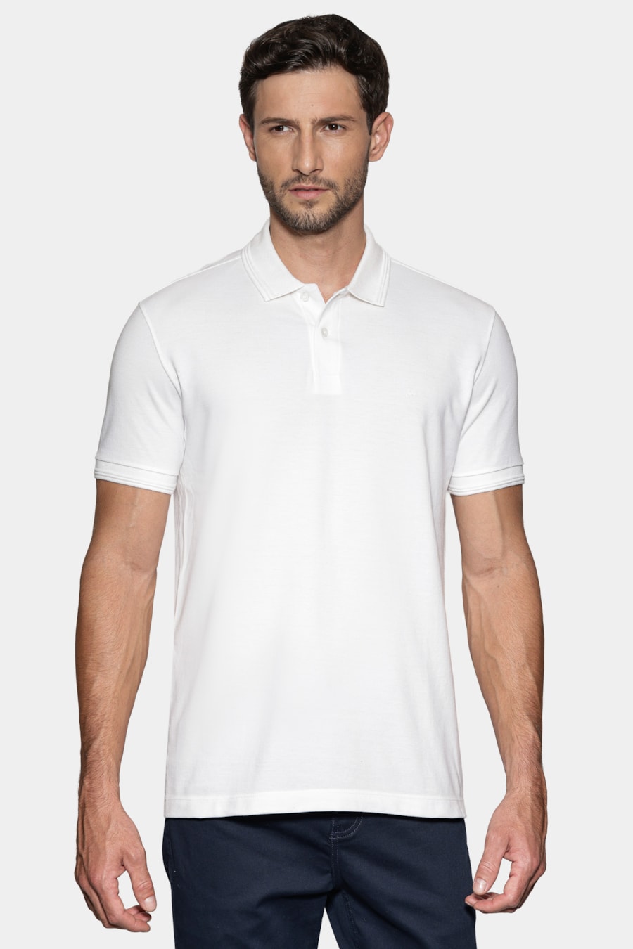 Polo Manga Curta Vista Detalhe Gola Off White — foto 1 de 4