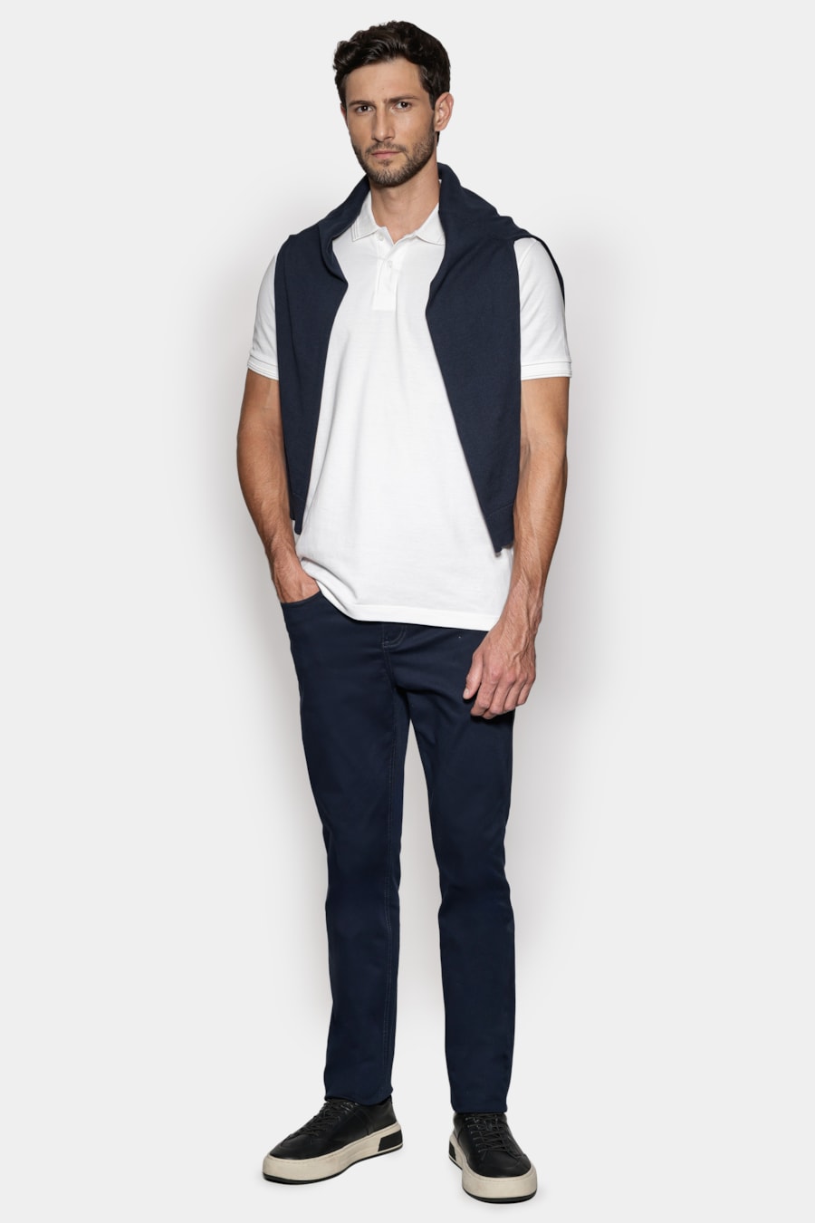 Polo Manga Curta Vista Detalhe Gola Off White — foto 2 de 4