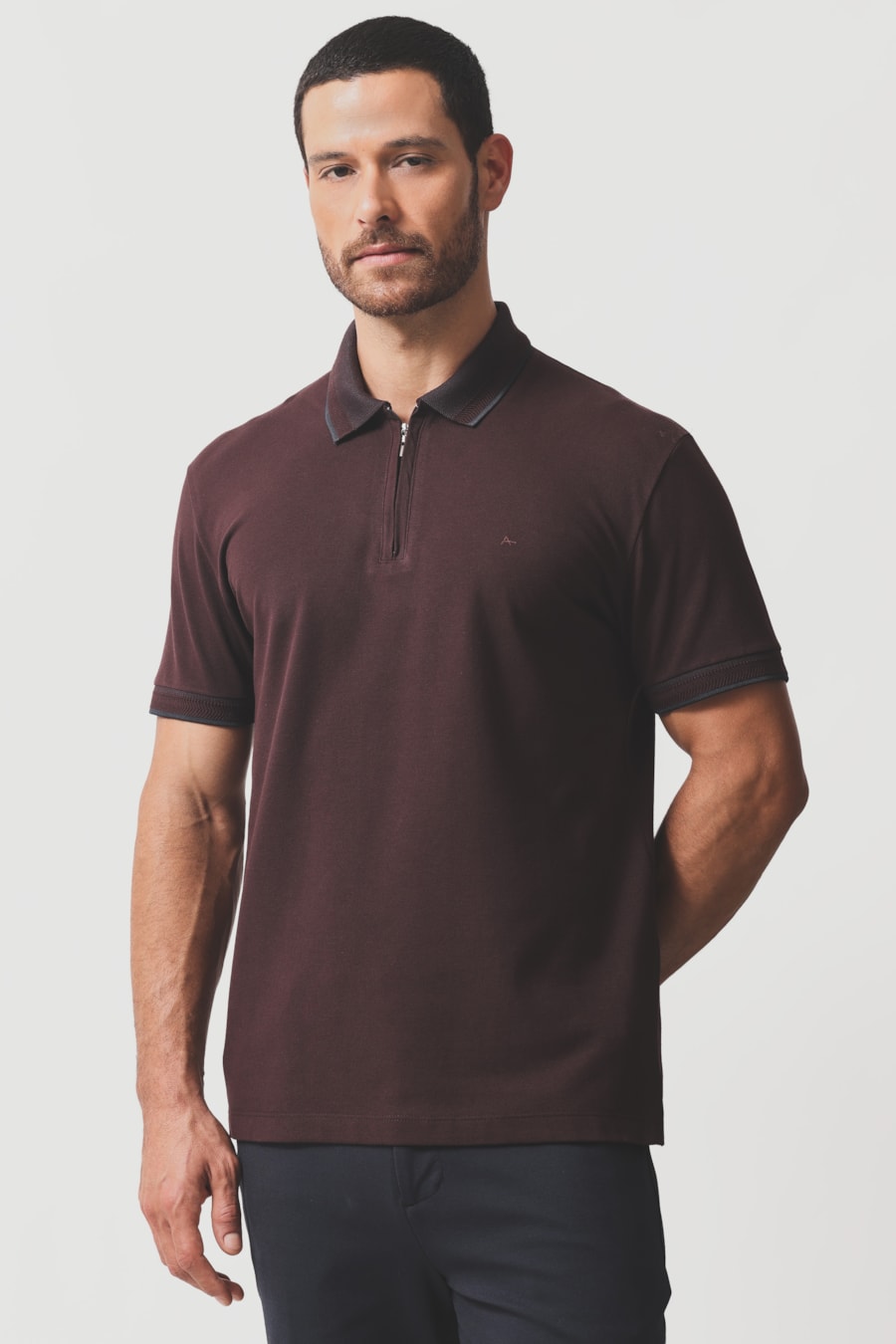 Polo Manga Curta Zíper Com Retilínea Binada Burgundy 118 — foto 1 de 5