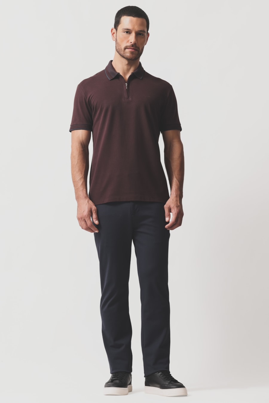 Polo Manga Curta Zíper Com Retilínea Binada Burgundy 118 — foto 2 de 5