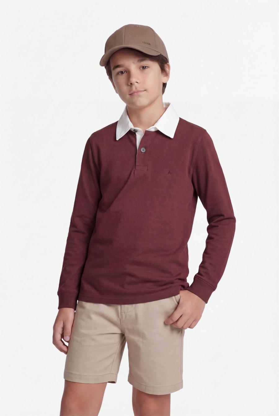 Polo Manga Longa Infantil Decote Aberto Burgundy — foto 2 de 4