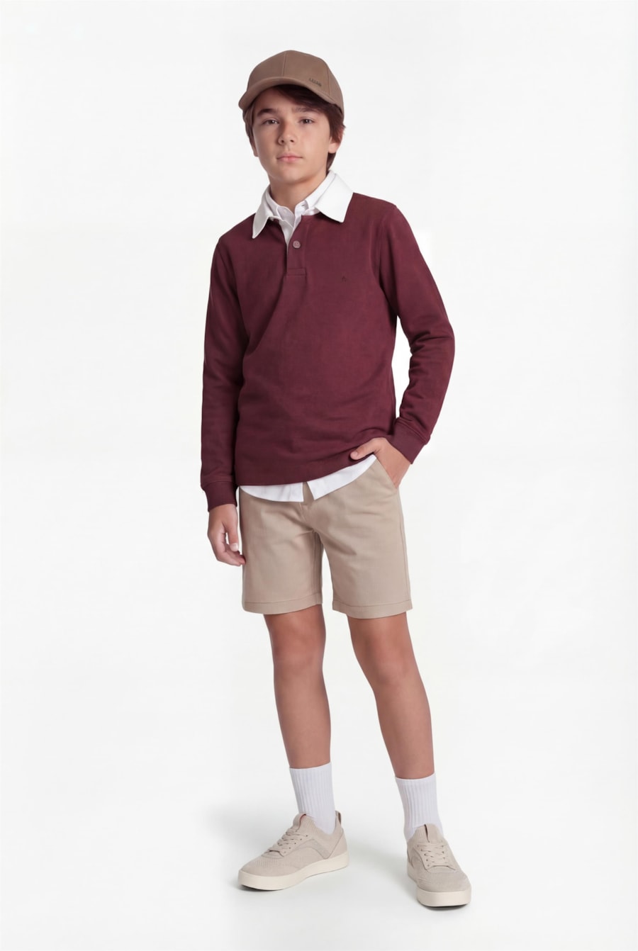 Polo Manga Longa Infantil Decote Aberto Burgundy — foto 3 de 4