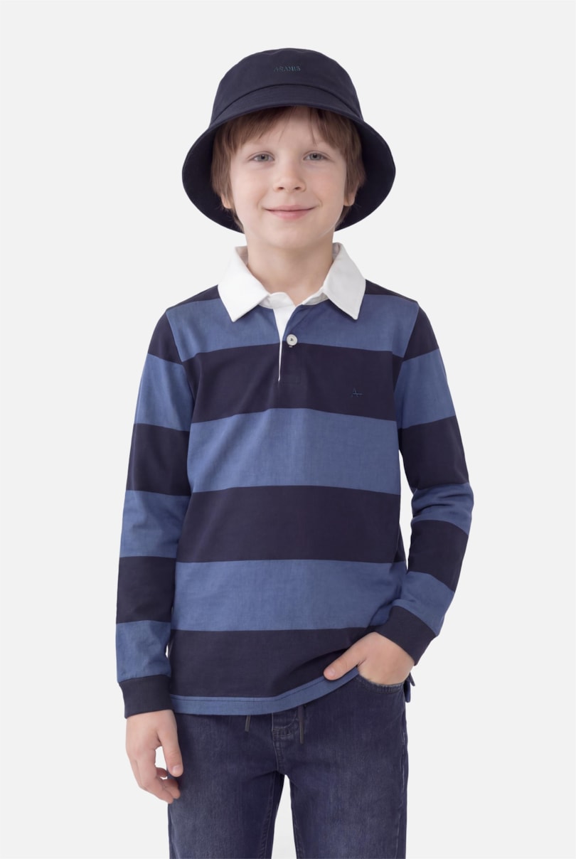 Polo Manga Longa Infantil Decote Aberto Marinho C/ Aluminio