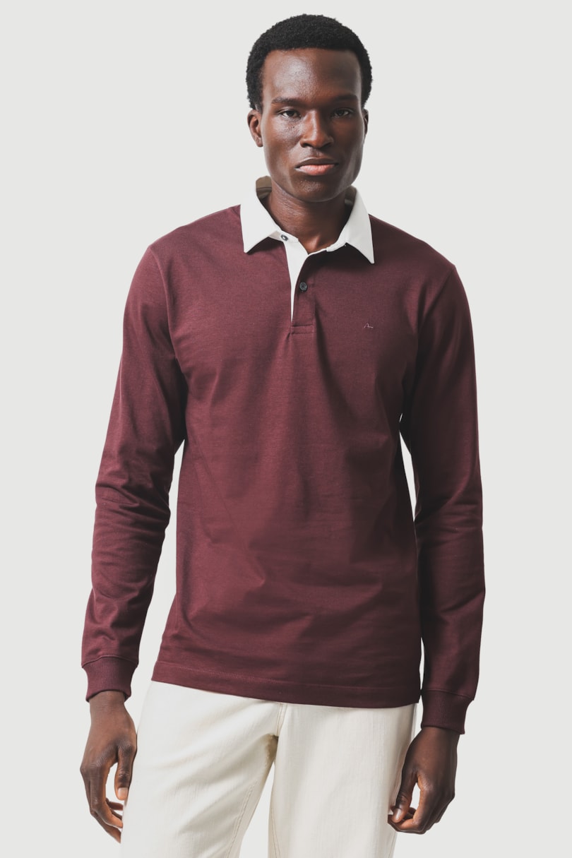 Polo Manga Longa Rugby Liso Burgundy 118