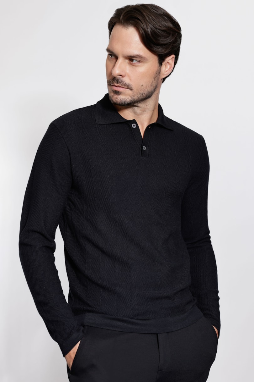 Polo Manga Longa Tricot Traveller Preto
