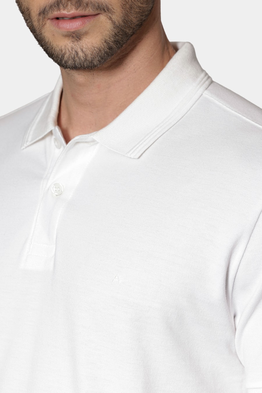 Polo Masculina Manga Curta Vista em Algodão Off White — foto 3 de 4