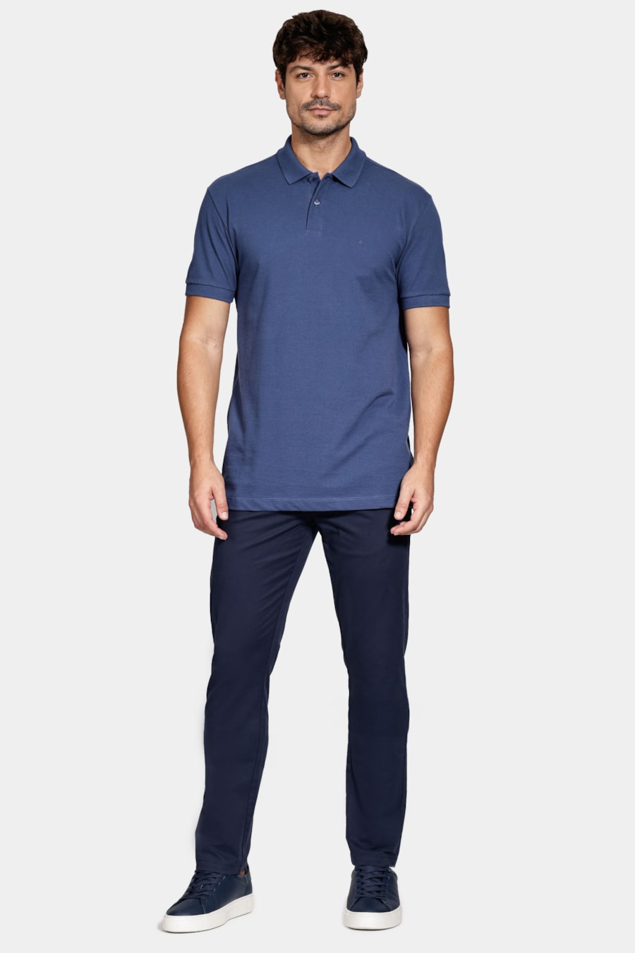 Polo Piquet Algodão Básico Manga Curta Azul Jeans — foto 2 de 6
