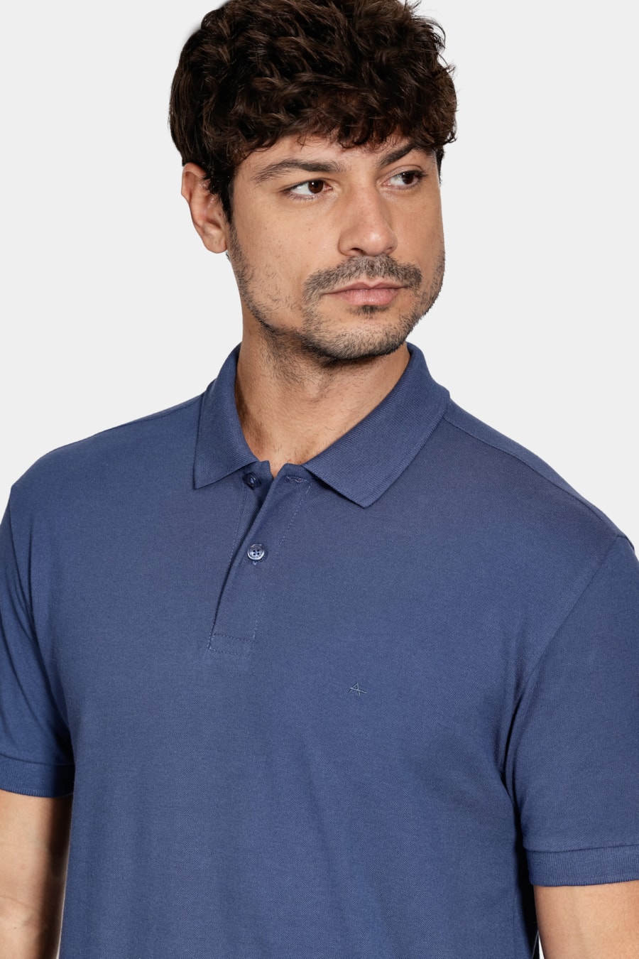 Polo Piquet Algodão Básico Manga Curta Azul Jeans — foto 3 de 6