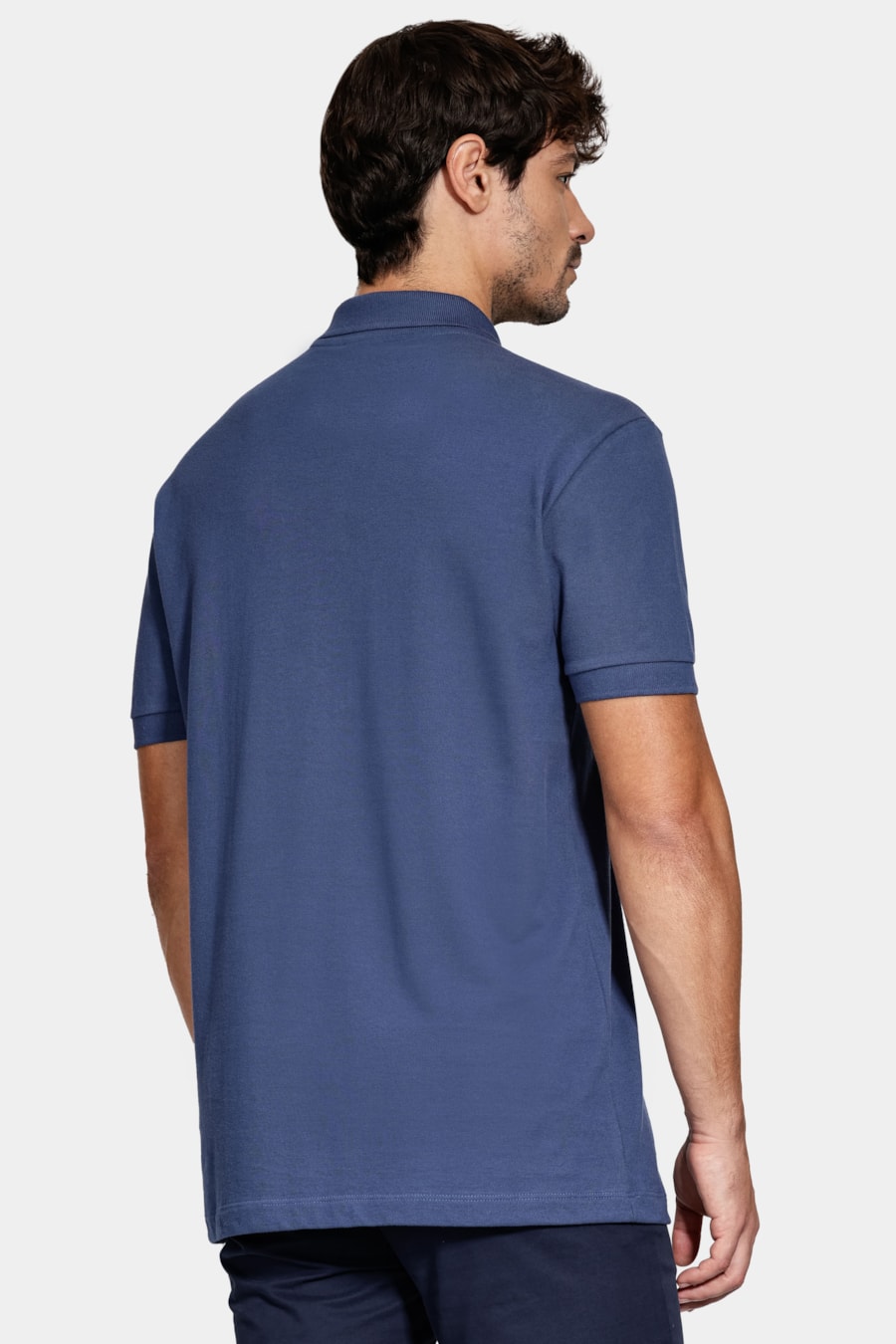Polo Piquet Algodão Básico Manga Curta Azul Jeans — foto 4 de 6