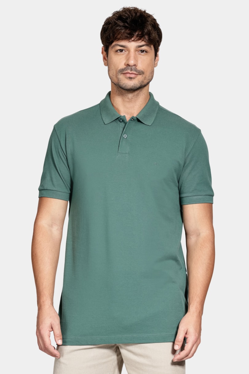 Polo Piquet Algodão Básico Manga Curta Verde Bandeira