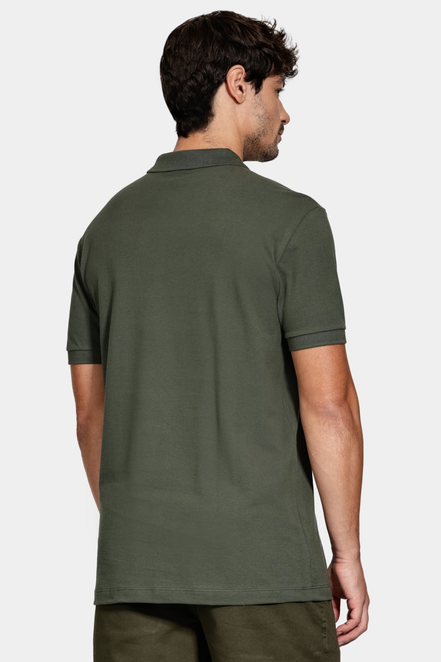 Polo Piquet Algodão Básico Manga Curta Verde Militar — foto 4 de 5