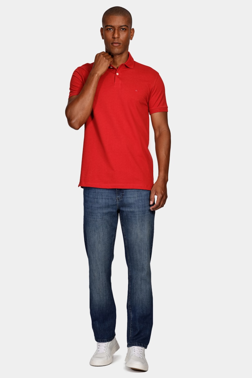 Polo Piquet Manga Curta Algodão Vermelho