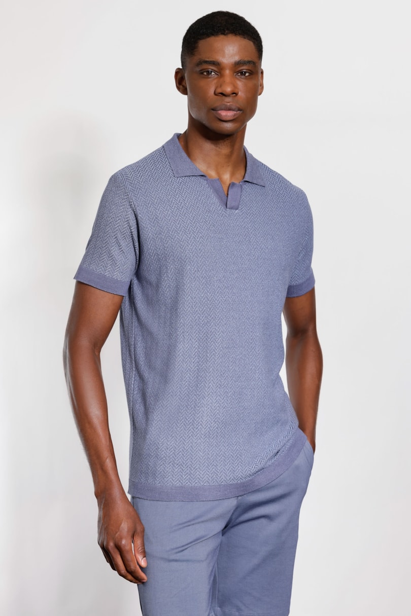 Polo Tricot Manga Curta Explorer Fishbone Azul Indigo