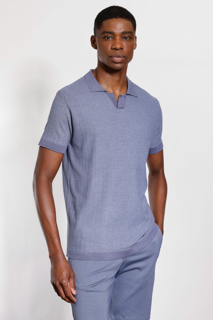 Polo Tricot Manga Curta Explorer Fishbone Azul Indigo — foto 1 de 5