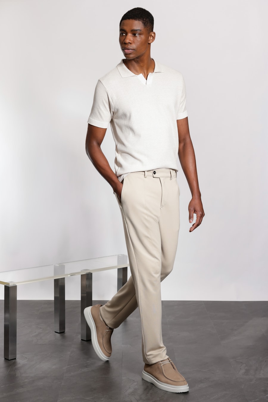 Polo Tricot Manga Curta Explorer Fishbone Off White — foto 2 de 5
