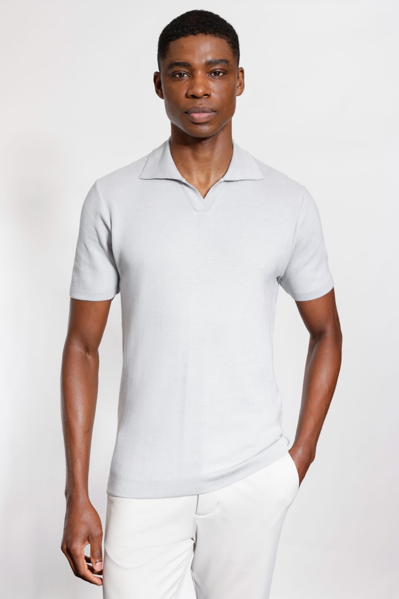 Polo Tricot Manga Curta Texturizada Cinza