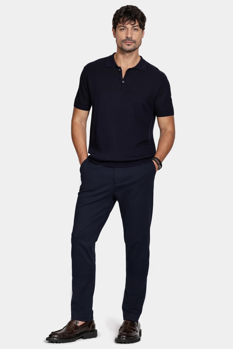 Polo Tricot Mix Jacquard Marinho
