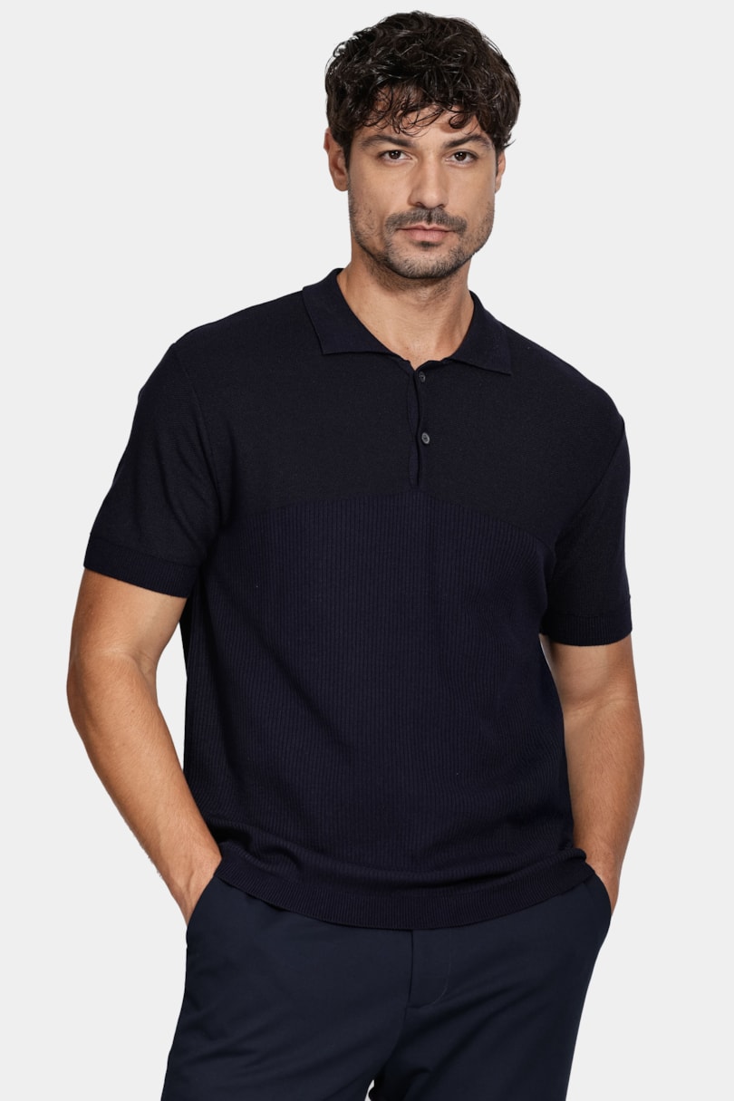 Polo Tricot Mix Jacquard Marinho