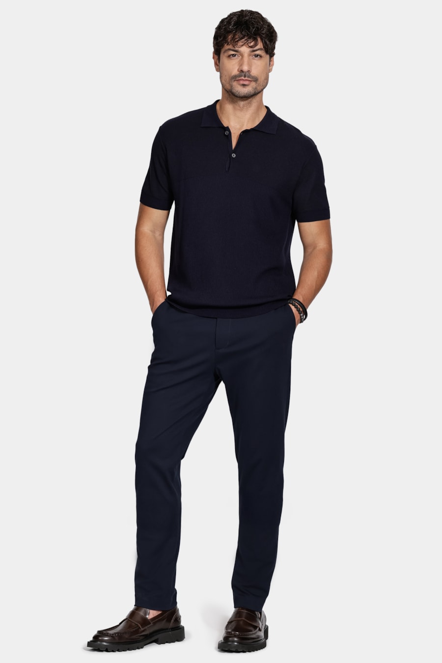 Polo Tricot Mix Jacquard Marinho — foto 2 de 5