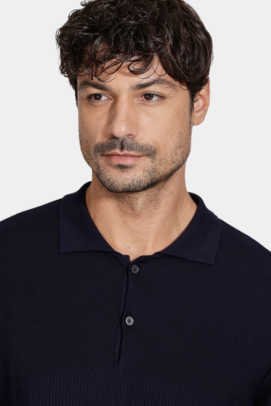 Polo Tricot Mix Jacquard Marinho — foto 3 de 5