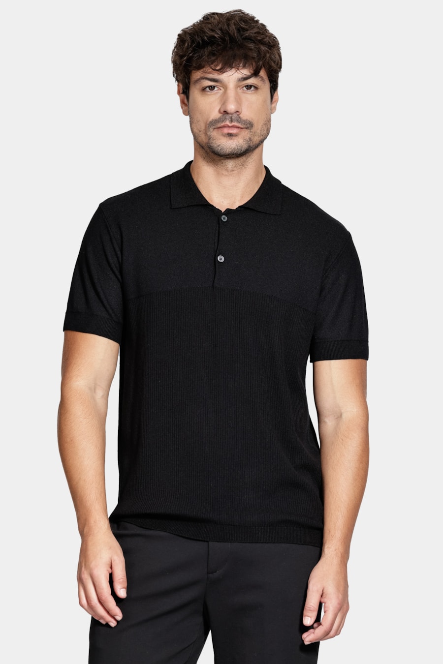Polo Tricot Mix Jacquard Preto — foto 1 de 5
