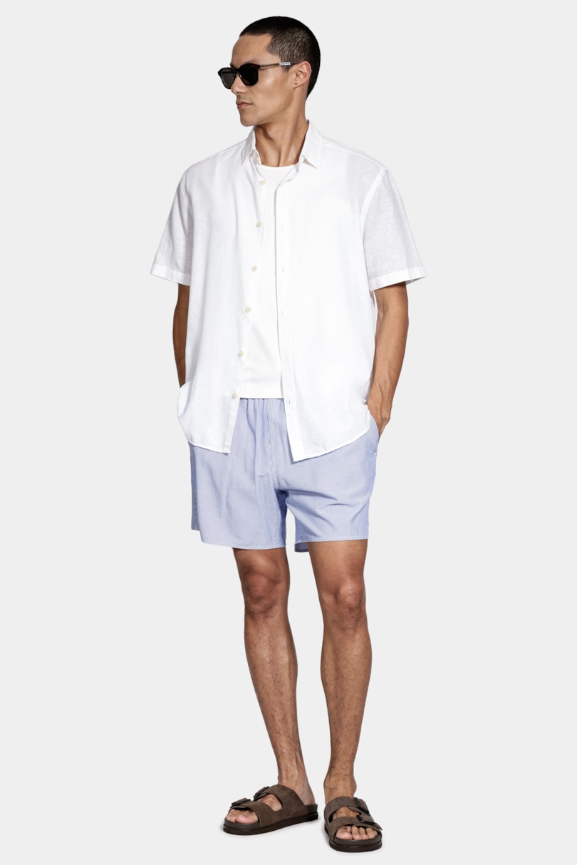Short Elástico Stripe Navy Marinho