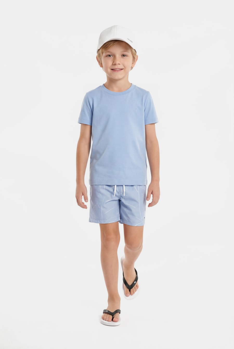 Short Praia Infantil Floral Elástico Azul Claro — foto 2 de 4