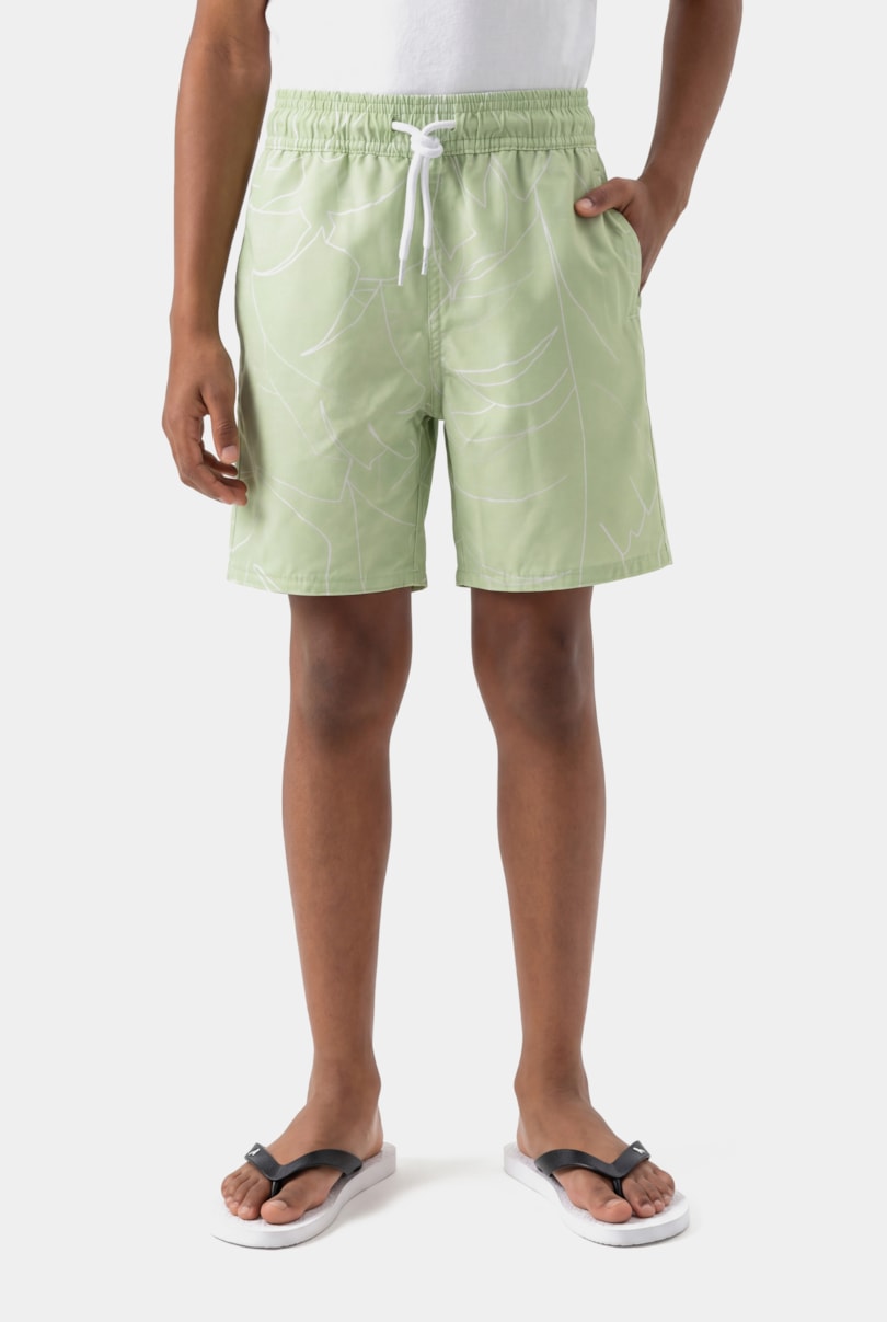 Short Praia Infantil Floral Elástico Menta