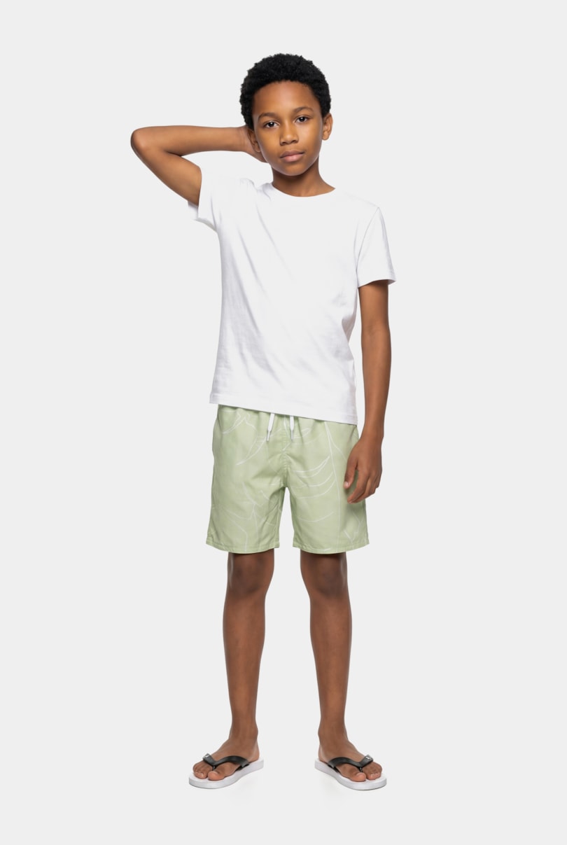Short Praia Infantil Floral Elástico Menta