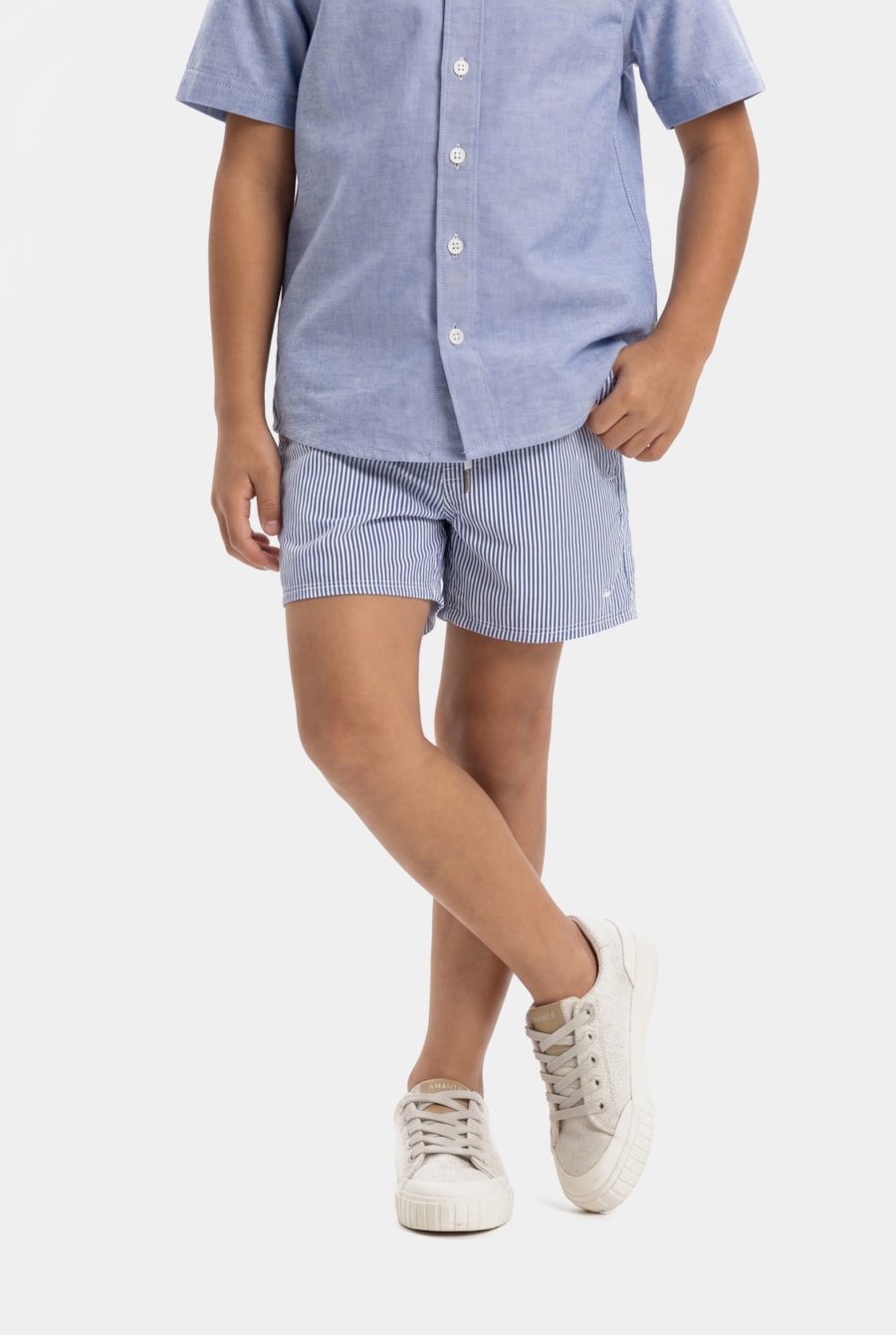 Short Praia Infantil Listrado Navy Marinho — foto 1 de 7