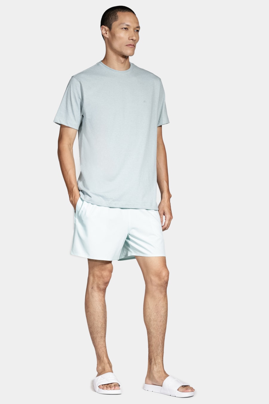 Shorts de Elástico Liso Maquinetado Azul Claro — foto 2 de 8