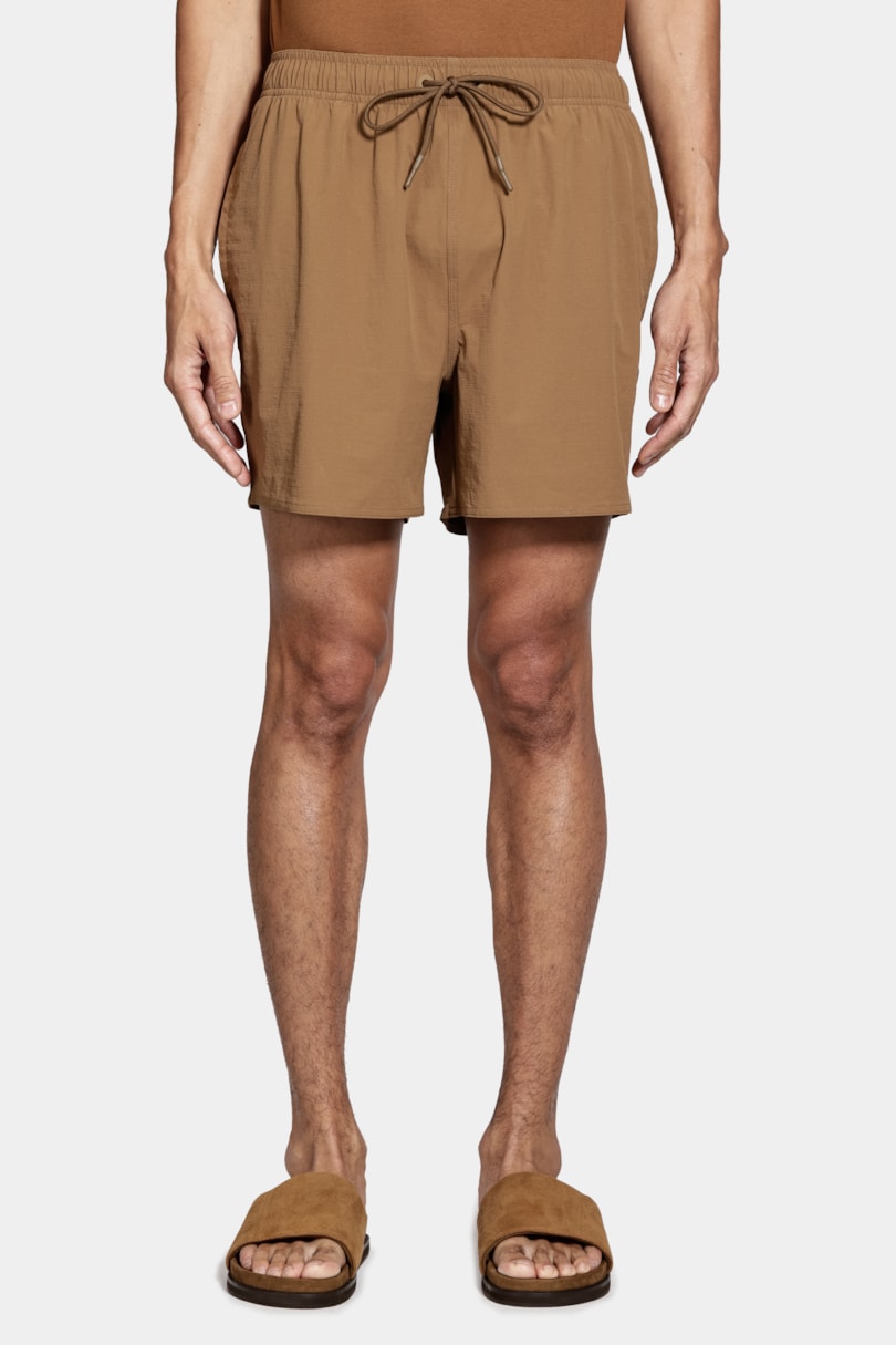 Shorts de Elástico Liso Maquinetado Cáqui