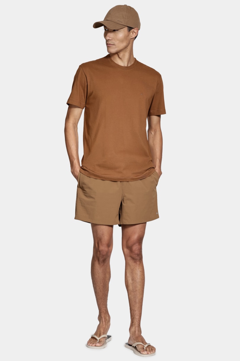Shorts de Elástico Liso Maquinetado Cáqui