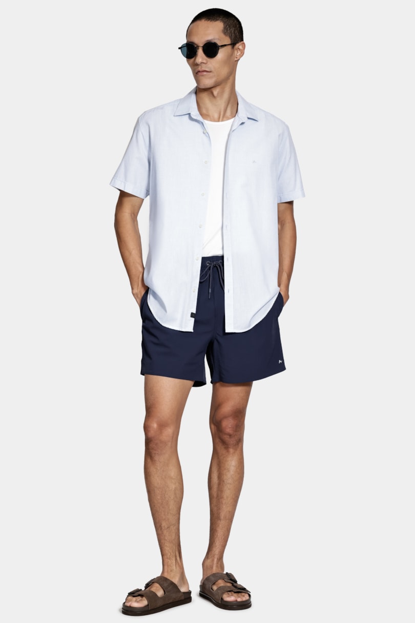 Shorts de Elástico Liso Maquinetado Marinho