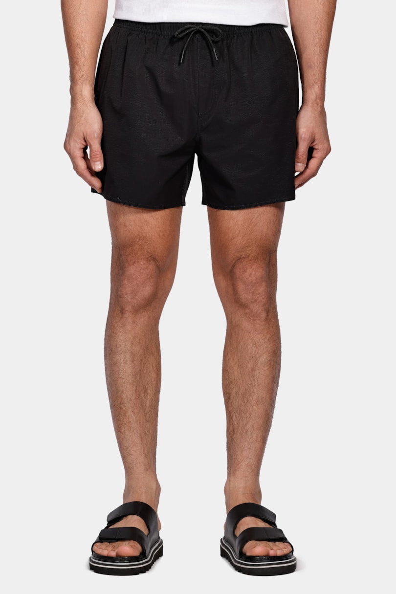 Shorts de Elástico Liso Maquinetado Preto