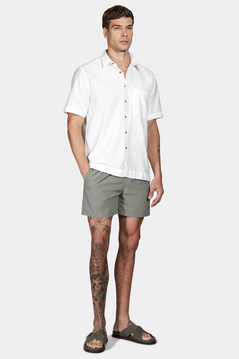 Shorts de Elástico Liso Maquinetado Verde Militar