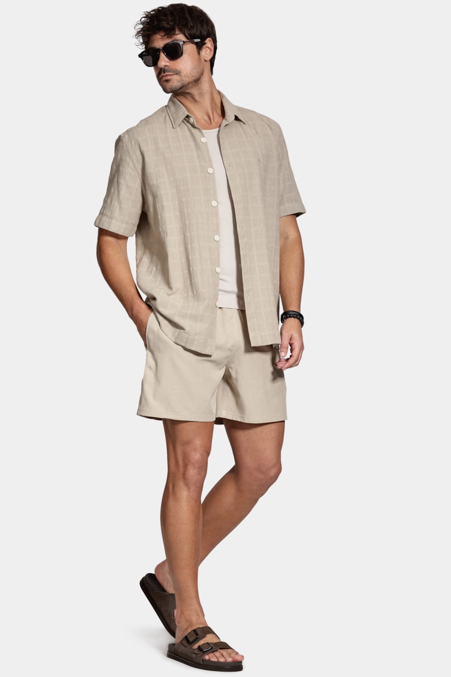 Shorts de Elástico Mescla Color Areia — foto 2 de 10