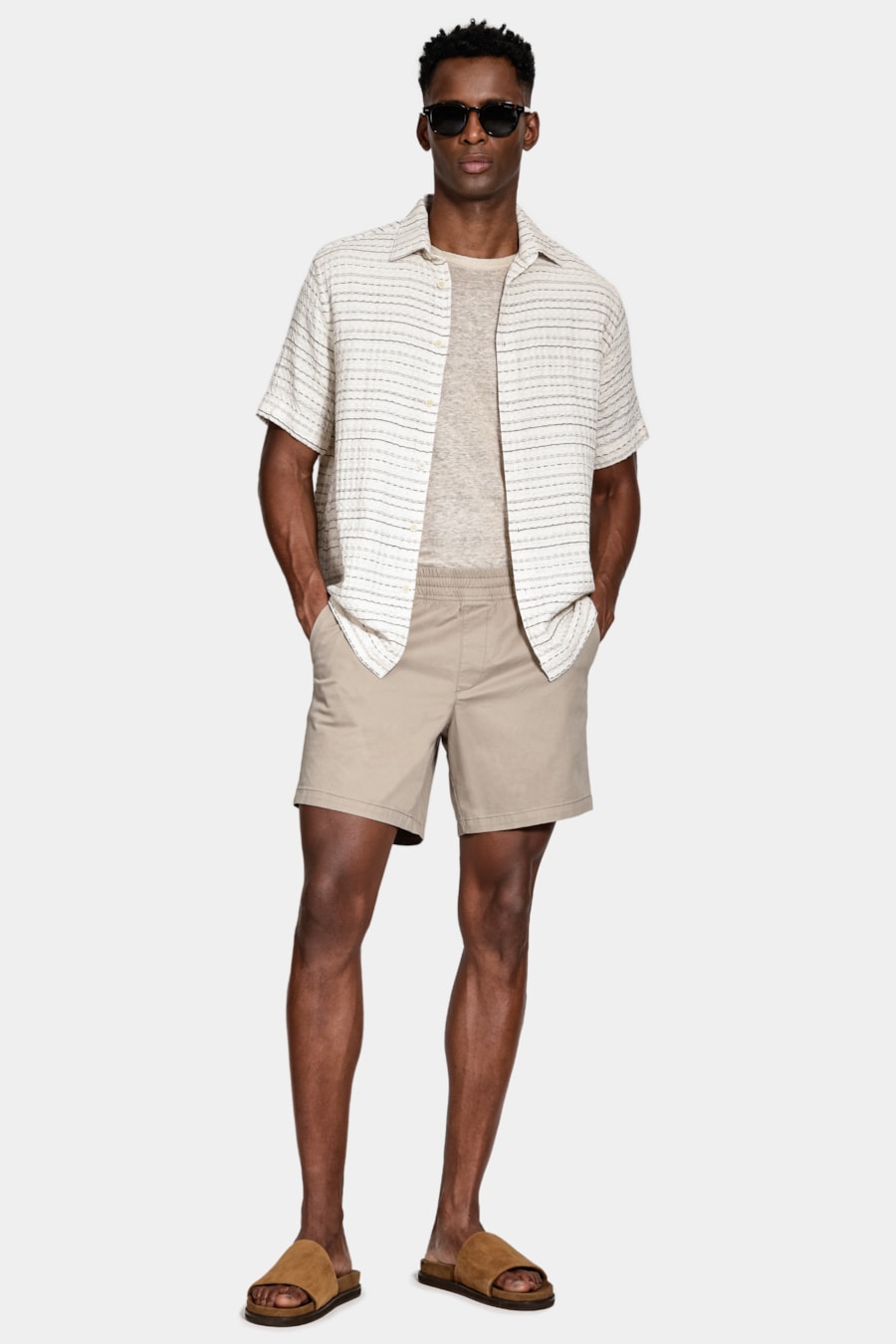 Shorts Elástico Color Sarjado Cáqui — foto 2 de 7