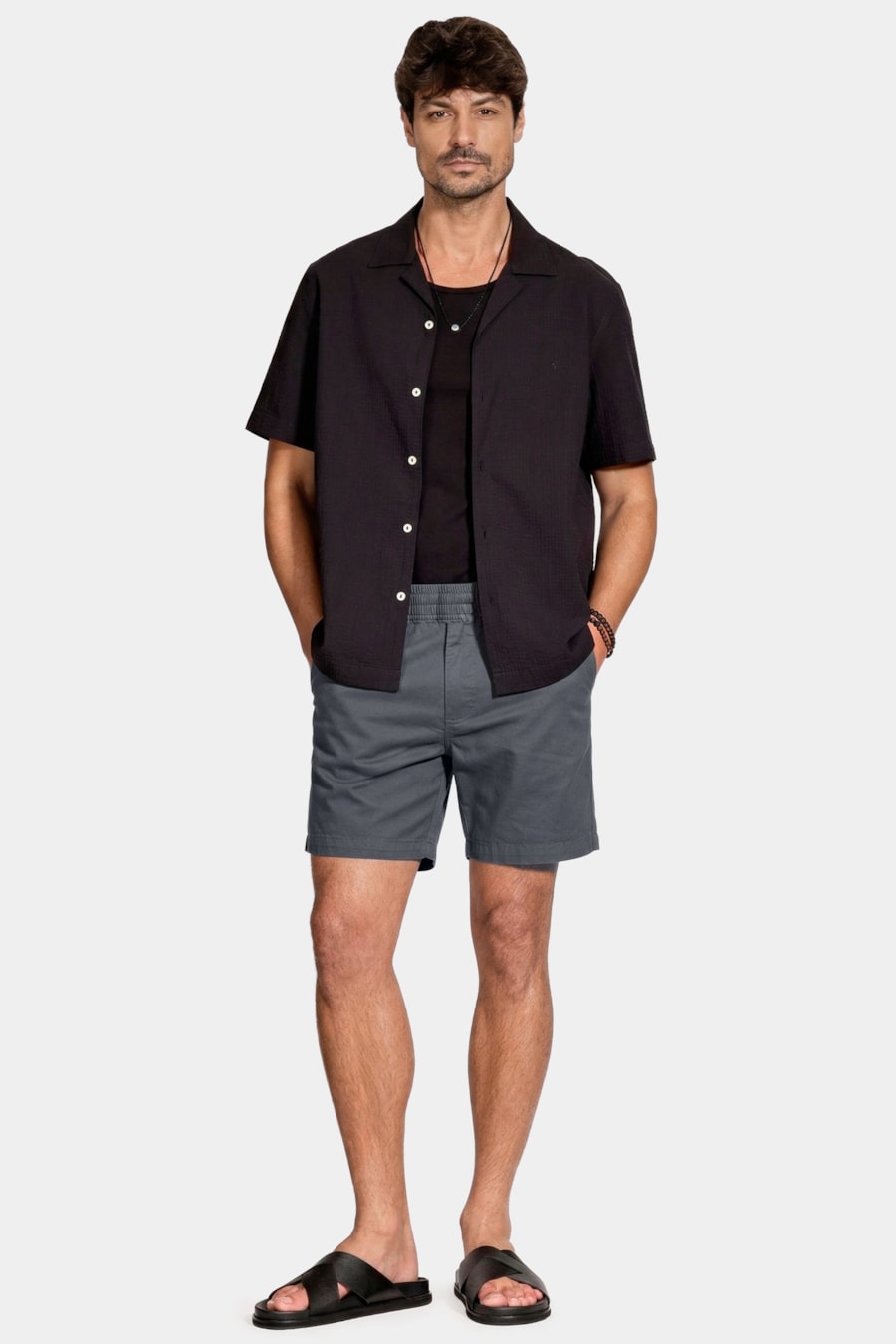 Shorts Elástico Color Sarjado Chumbo — foto 2 de 6