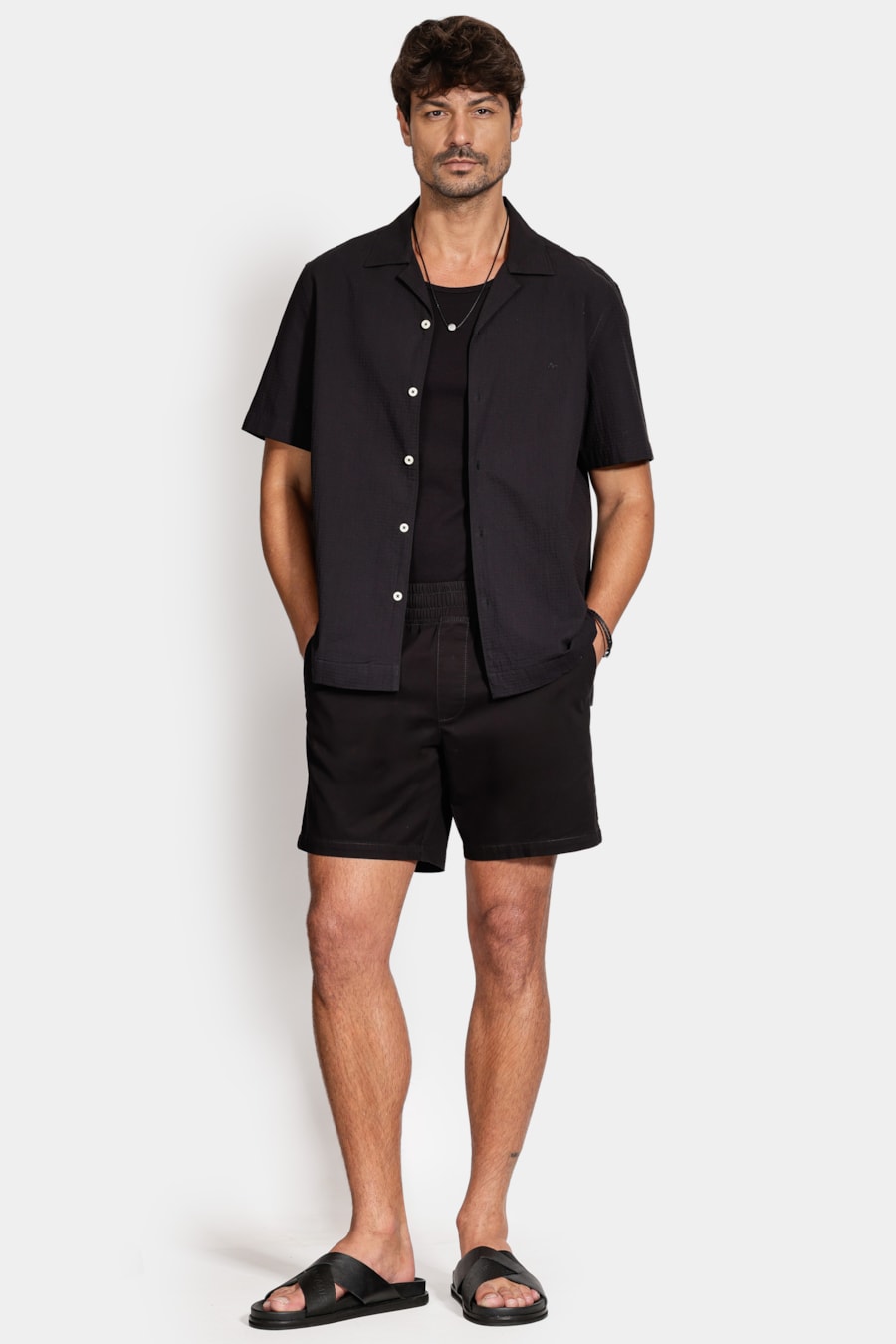 Shorts Elástico Color Sarjado Preto — foto 2 de 6